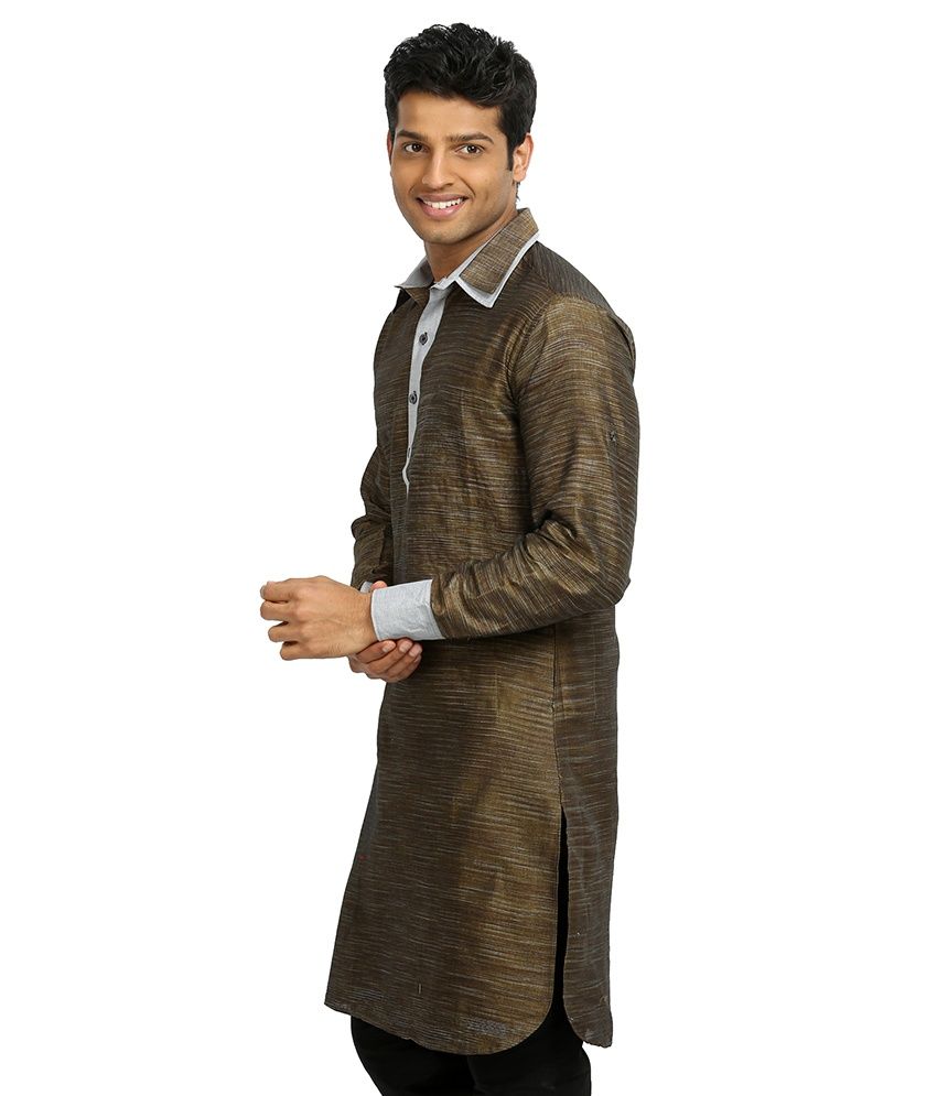 Runako Darkgolden Pathani Kurta - Buy Runako Darkgolden Pathani Kurta