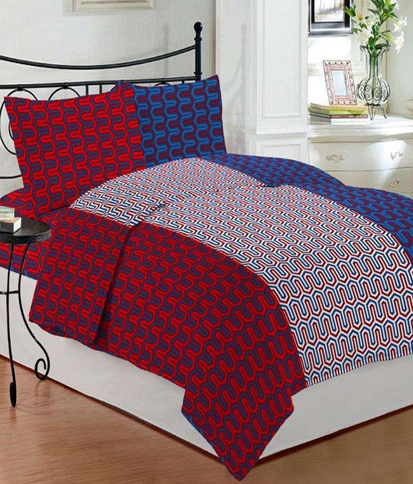 Bombay Dyeing Multi Printed Poly Cotton Double Bedsheet With 2 Pillow