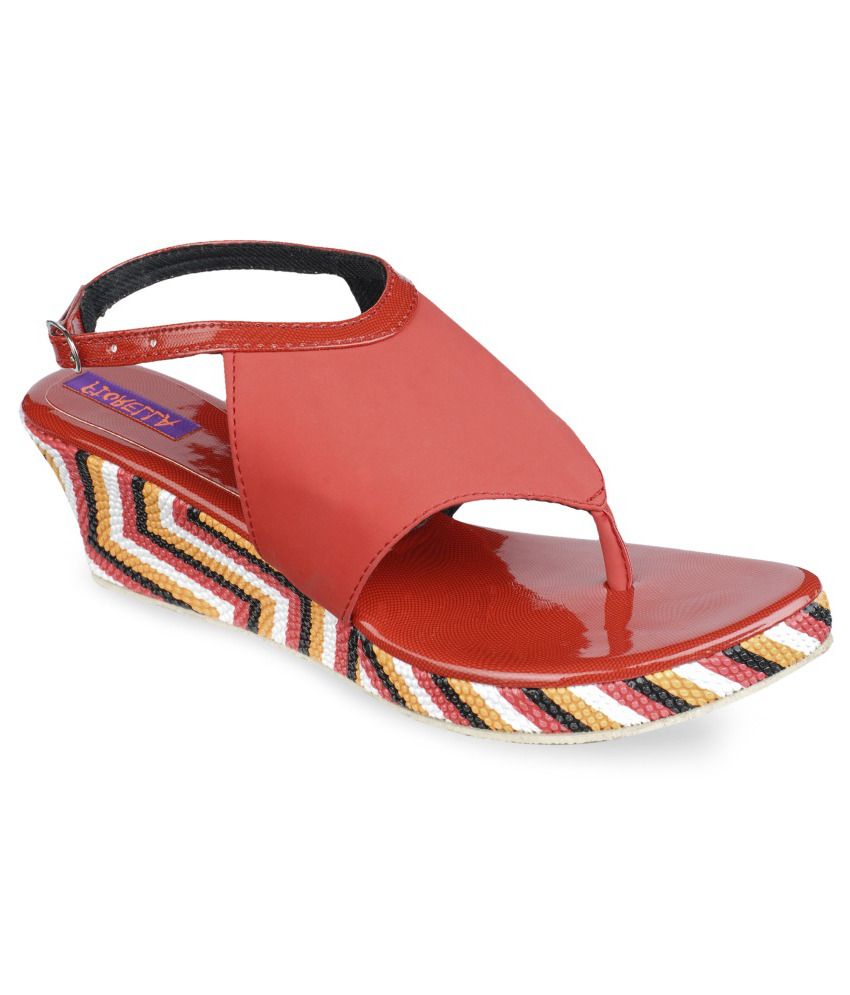 ladies red heeled sandals