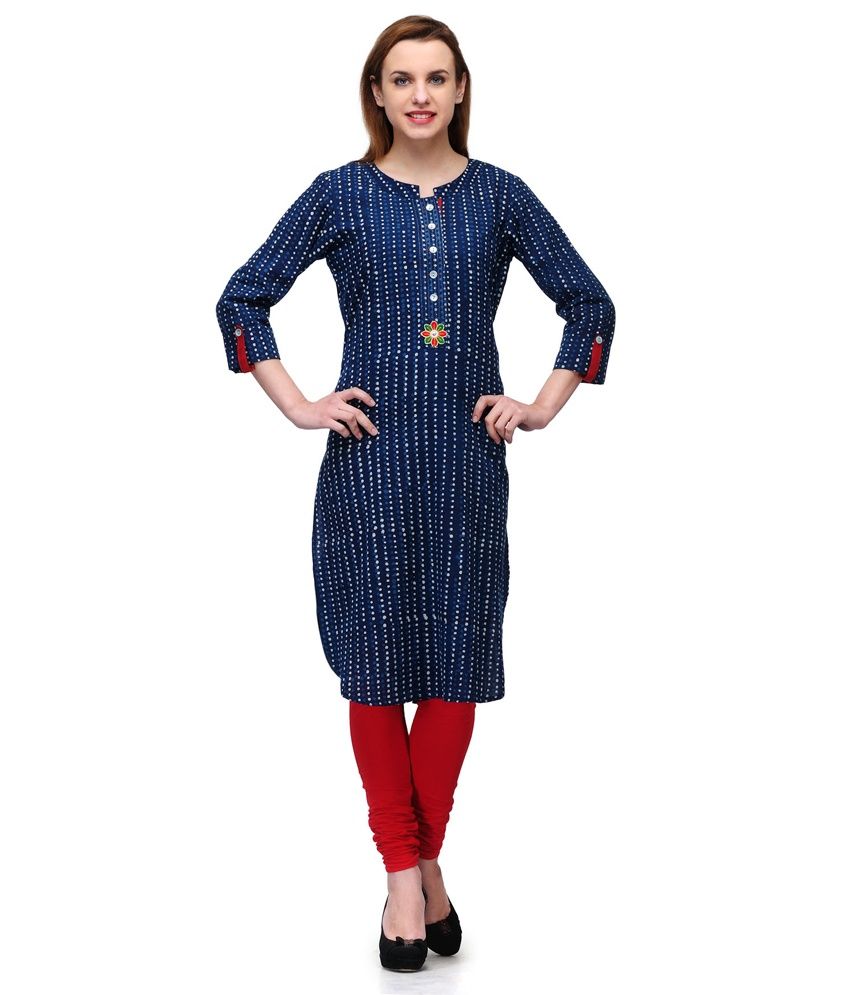 Shakumbhari Blue Cotton Printed Chinese Collar Kurti Buy Shakumbhari