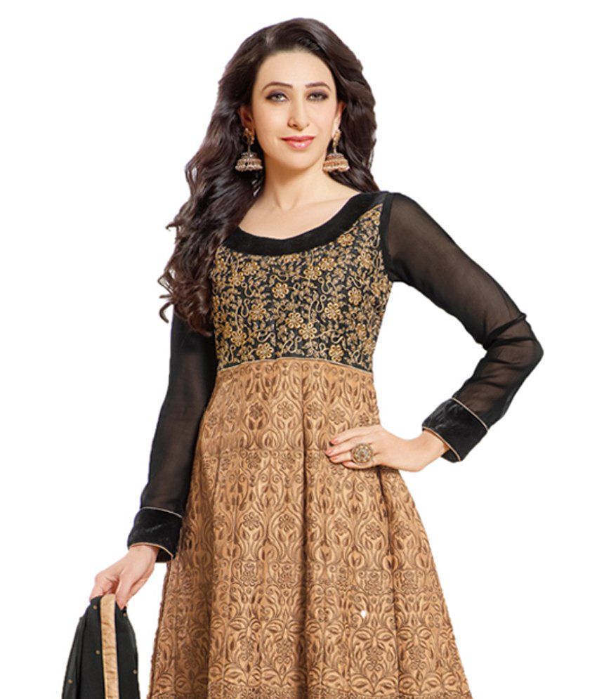 Mahaveer Fashion Brown and Beige Faux Georgette Unstitched Dress ...