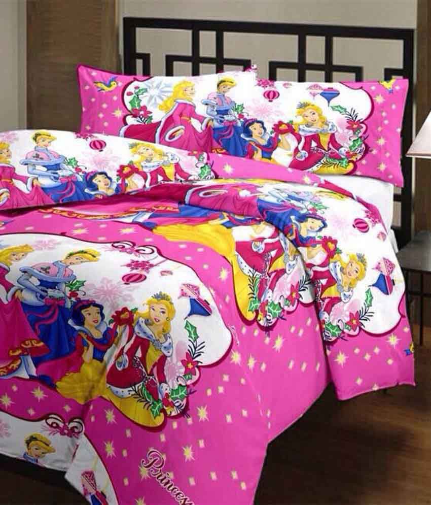     			Ruhi Home Furnishing Multicolr Cotton Lady Princess Cartoon Printed Double Bed Sheet with 2 Pillow Covers
