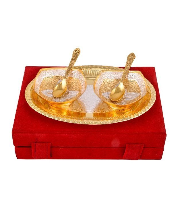     			Urban hemlet Silver & Gold Plated 2 Heavy Square Bowl With Spoon With Tray