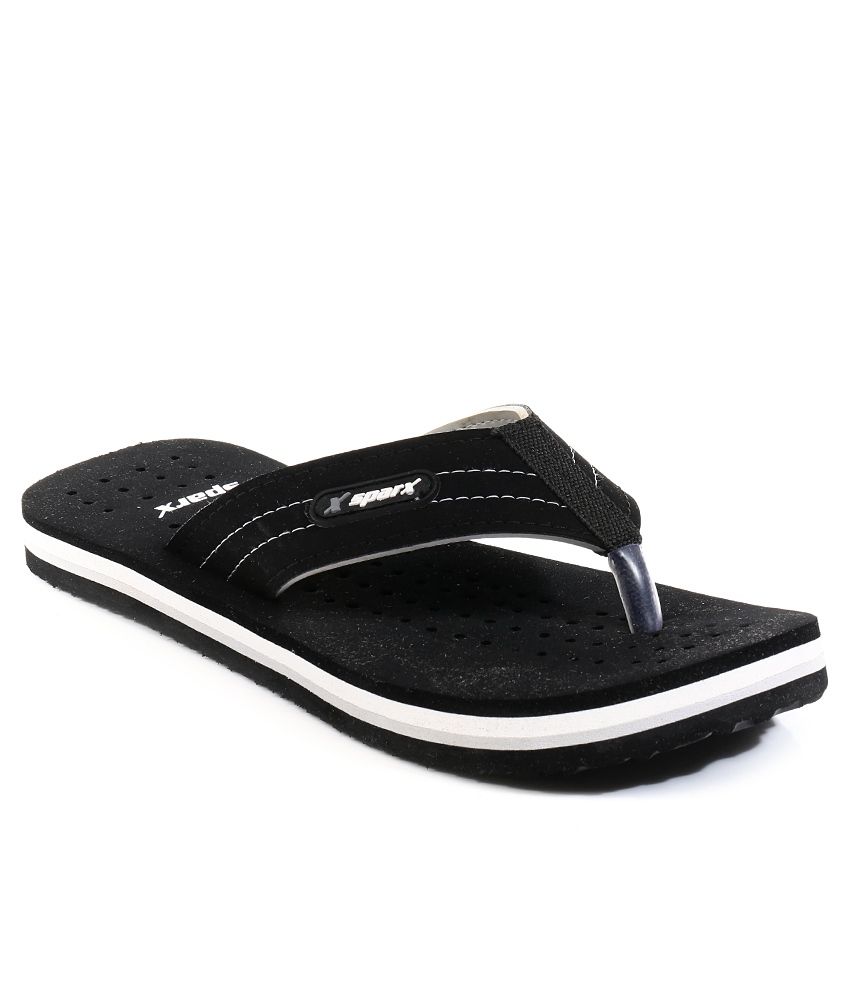 sparx black slippers