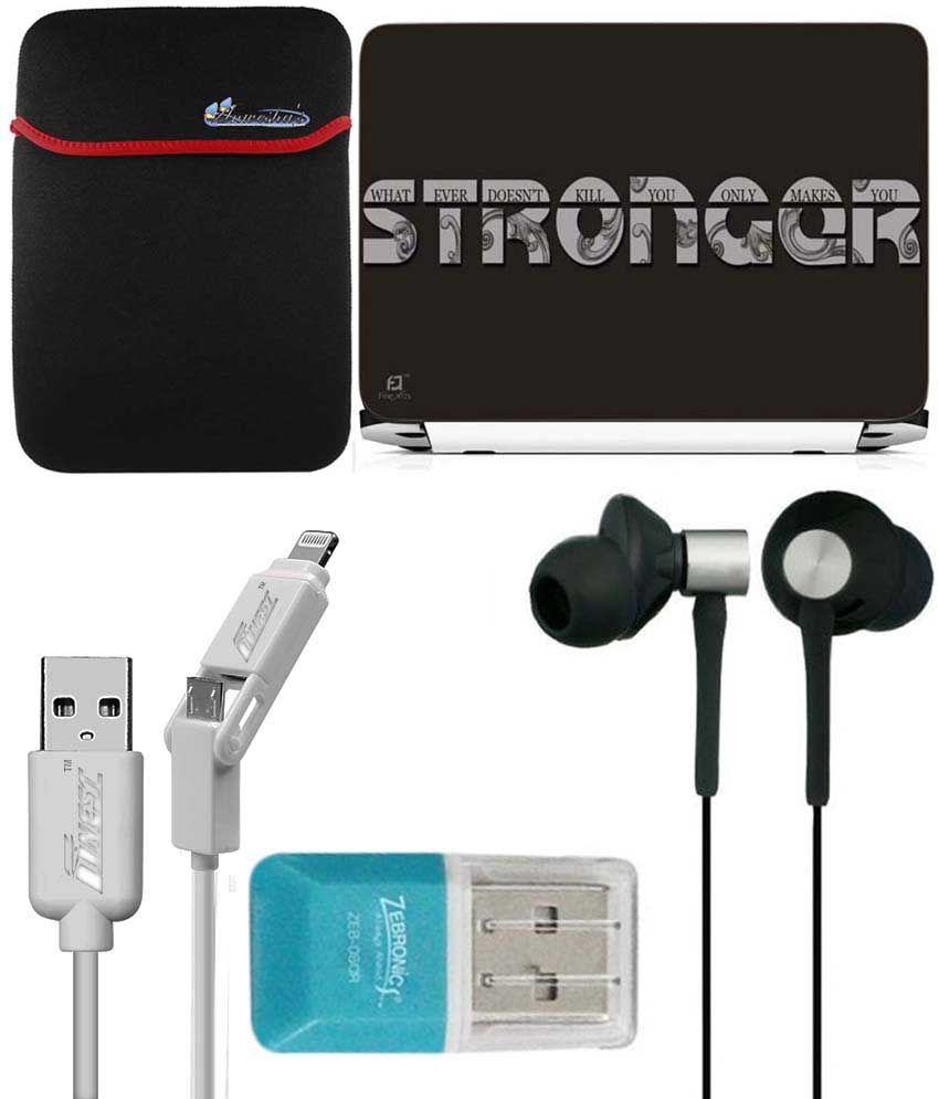 Anwesha's Laptop Sleeve With Lightning & Micro Usb Cable, Ubon Ub-85 Earphone, Card Reader And Laptop Skin - Stronger Anwesha's Laptop Sleeve With Lightning & Micro Usb Cable, Ubon Ub-85 Earphone, Card Reader And Laptop Skin - Stronger