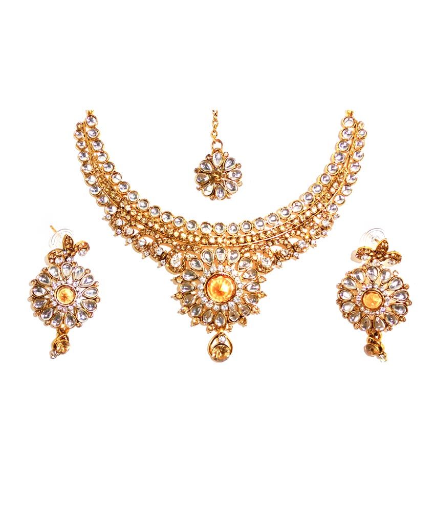 Adimani Gold Traditional Wedding & Engagement Necklace Set With Maang ...