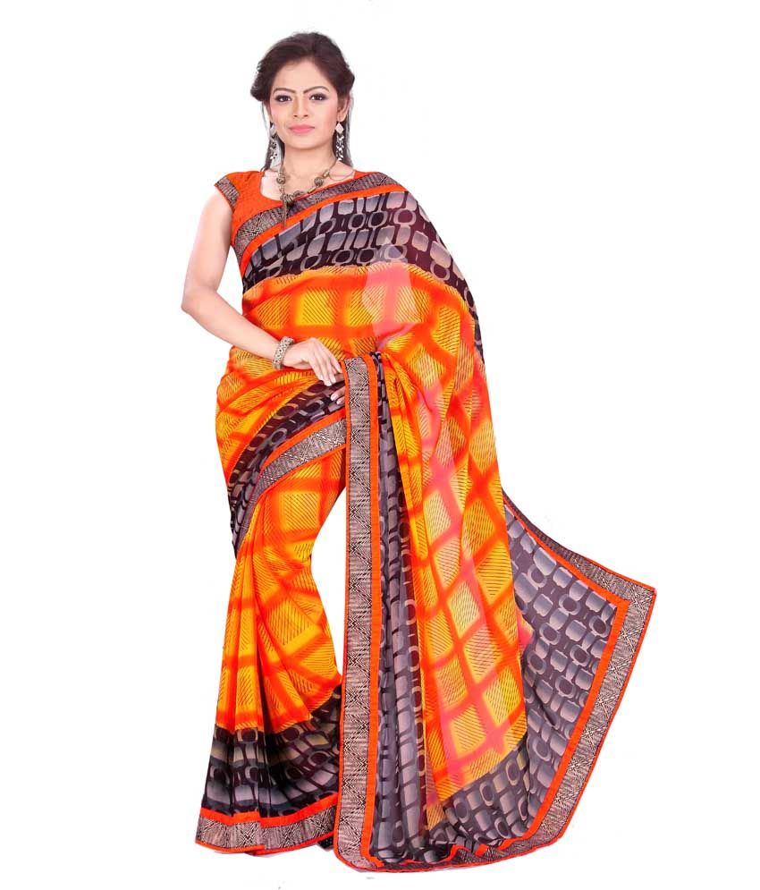 J Milan Orange Faux Saree Buy J Milan Orange Faux