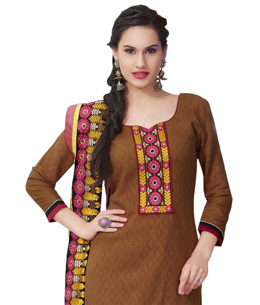 Surat Tex Brown Cotton Unstitched Dress Material Buy Surat Tex Brown Cotton Unstitched Dress