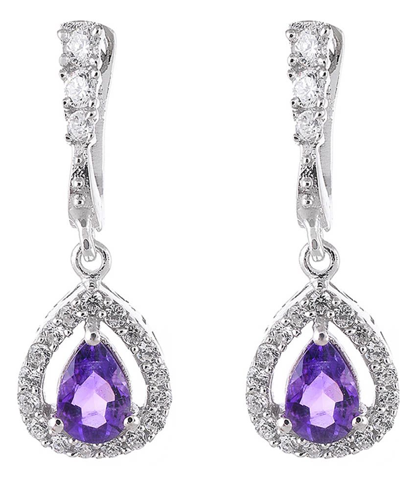 Jewelina Gems Silver Pear Shaped Amethyst Gemstone Drop Earrings: Buy ...