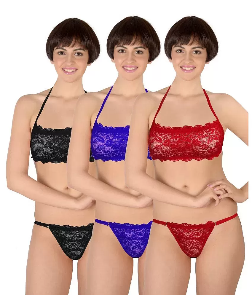 Selfcare Multi Color Nylon Bra & Panty Sets Pack of 3 - Buy Selfcare Multi  Color Nylon Bra & Panty Sets Pack of 3 Online at Best Prices in India on  Snapdeal