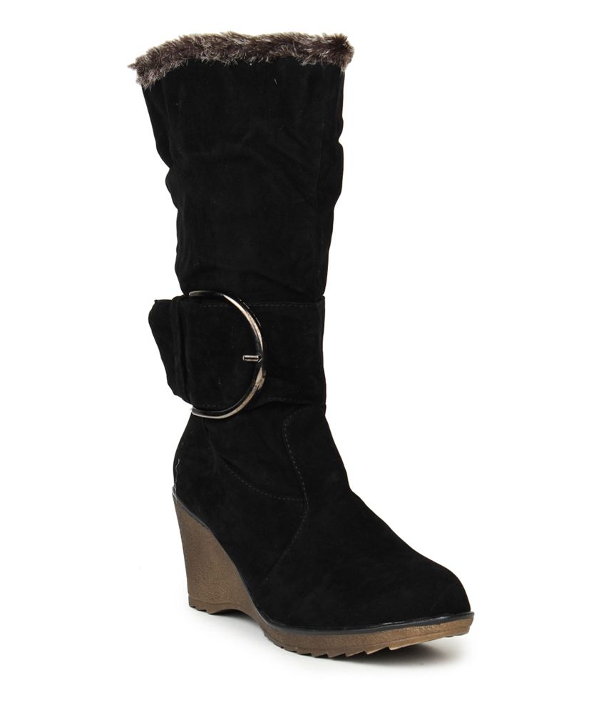 Stylistry Black Suede Flat Knee Length Women Boots Price in India- Buy ...