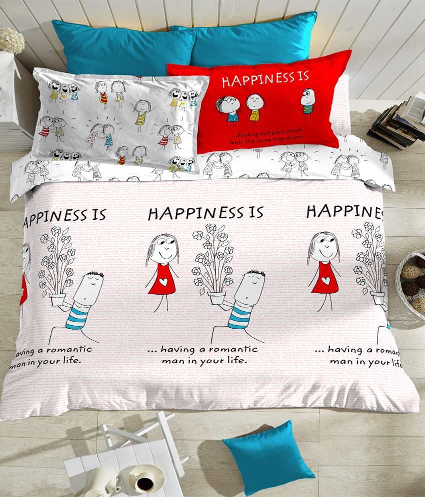 Portico New York Happiness Is King Size Bed Sheet With 2 Pillow Covers