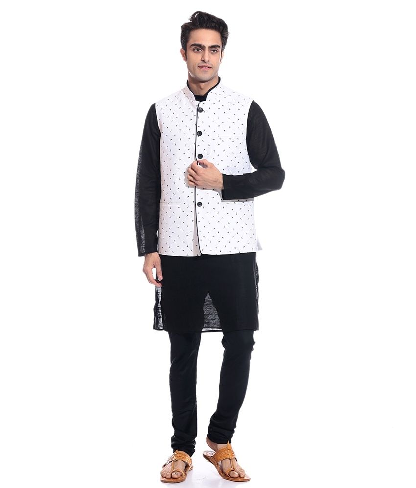 black kurta with white jacket