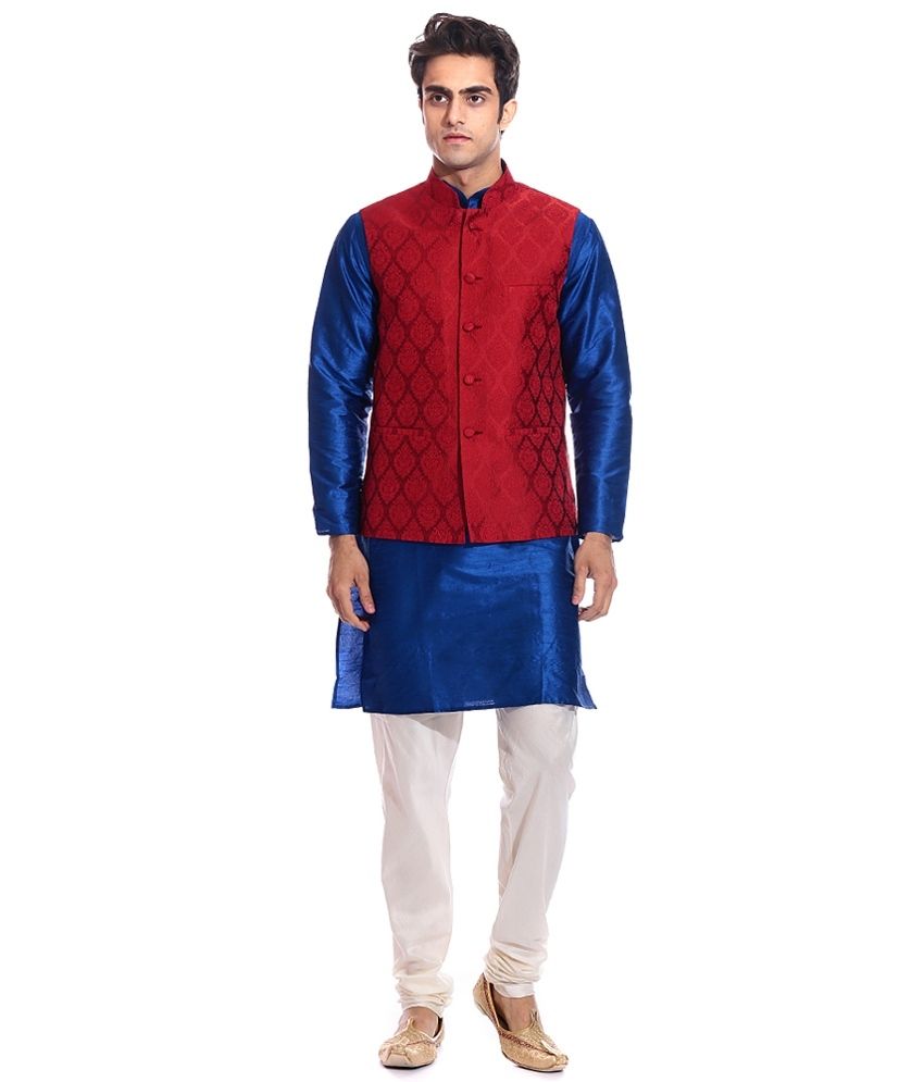black kurta with red jacket