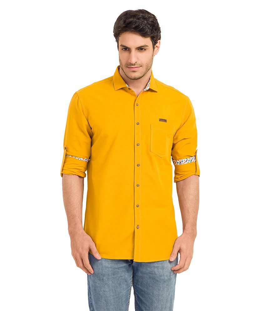TEEMPER Mens MUSTARD Color Full Sleeve Slim Fit Shirt with Regular ...