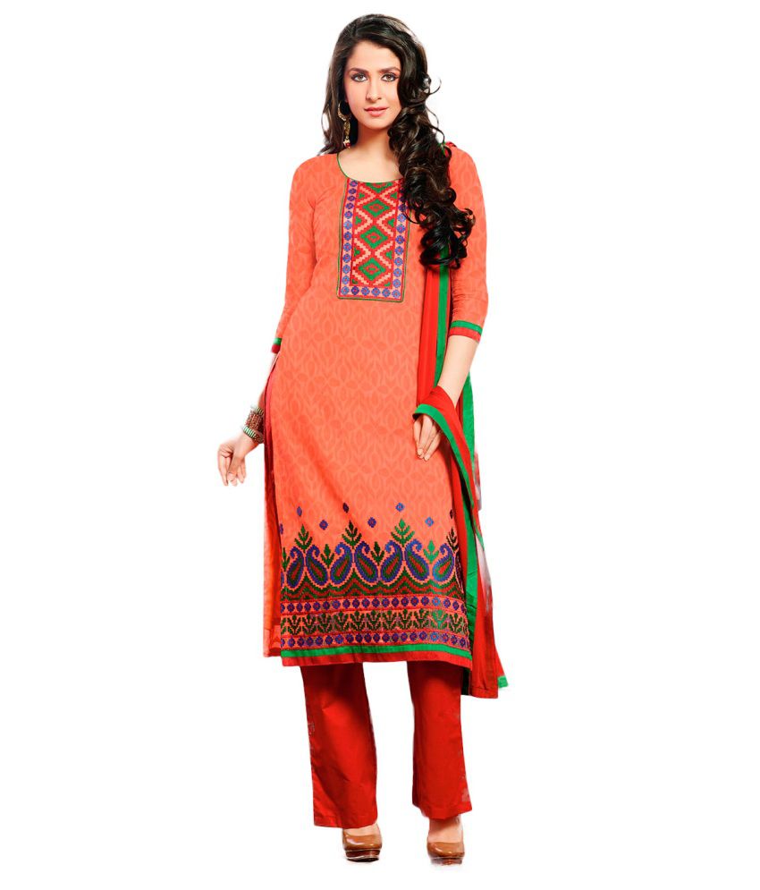 Brijraj Fashions Orange Crepe Jacquard Unstitched Dress Material - Buy ...