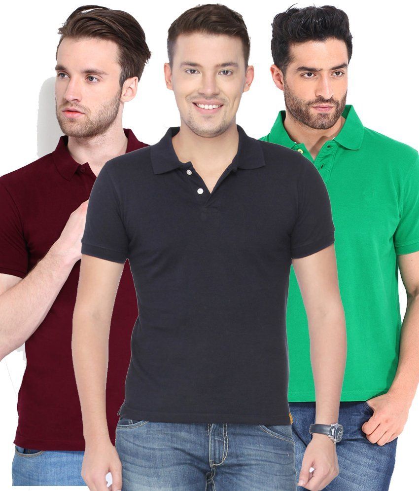     			Concepts Pack Of Green, Navy Blue,maroon Polo T-shirts Pack of 3 T-shirts