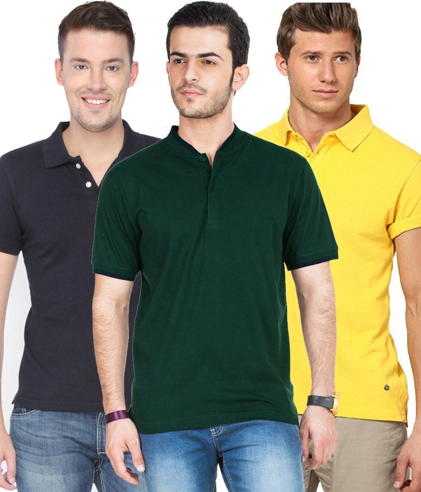     			Concepts Pack Of Navy Blue, Yellow,bottle Green Polo T-shirts Pack of 3 T-shirts