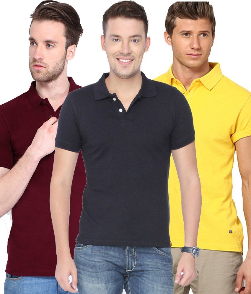     			Concepts Pack Of Navy Blue, Yellow,maroon Polo T-shirts Pack of 3 T-shirts