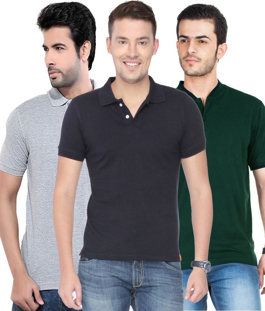     			Concepts Pack Of Navy Blue, Gray,bottle Green Polo T-shirts Pack of 3 T-shirts