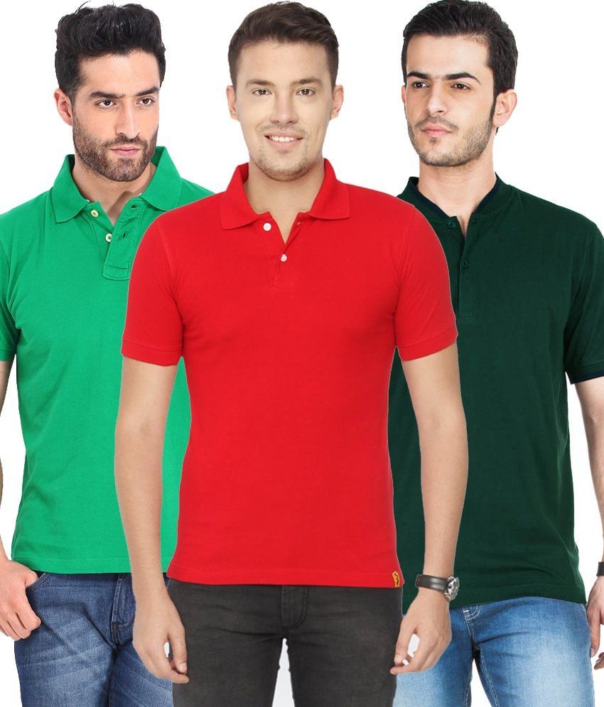     			Concepts Pack Of Red, Green,black Polo T-shirts Pack of 3 T-shirts