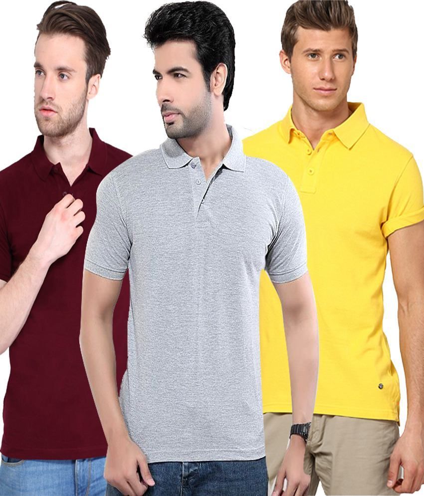     			Concepts Pack Of Yellow, Maroon,gray Polo T-shirts Pack of 3 T-shirts