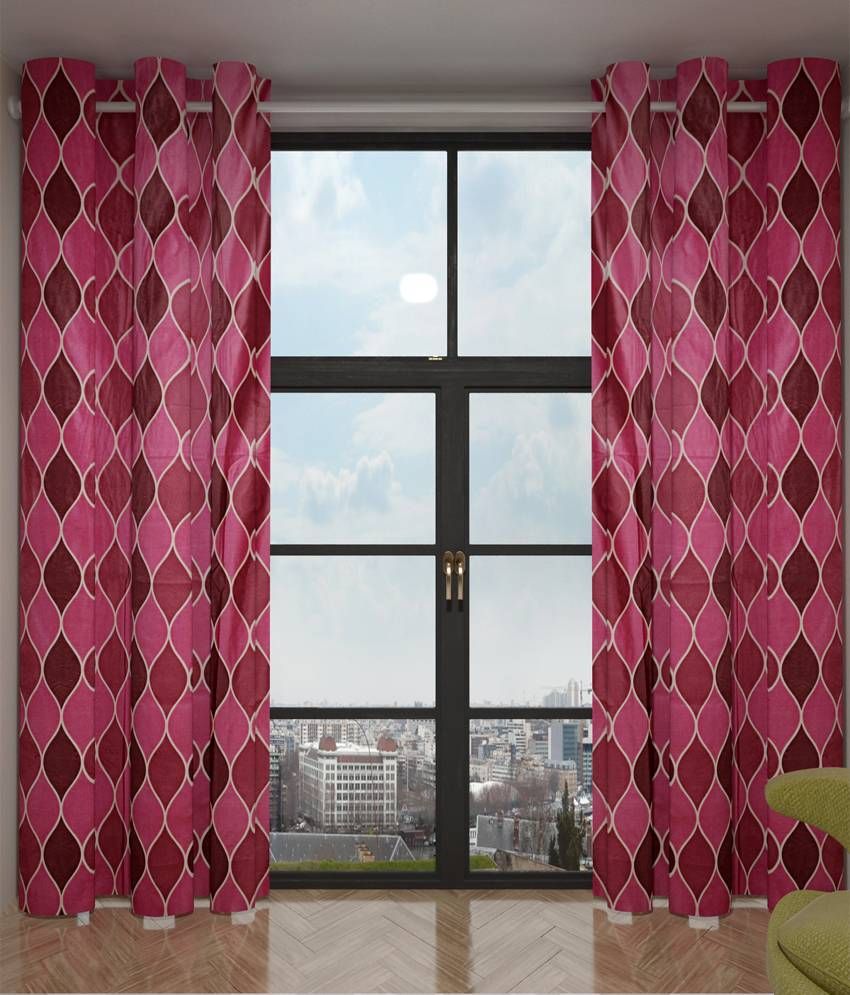     			Home Candy Set of 2 Door Eyelet Curtains Geometrical Brown&Pink