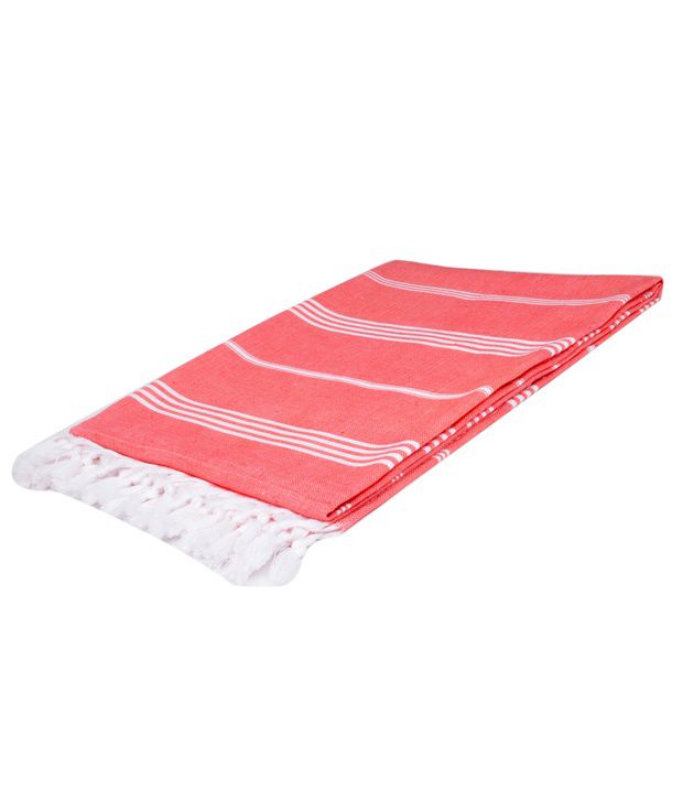     			Sathiyas - Red Cotton Striped Bath Towel (Pack of 1)