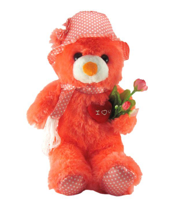     			Tickles Orange Cap Teddy with Rose Stuffed Soft Plush Toy Love Girl 45 cm