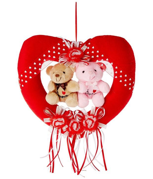     			Tickles Red Couple Teddy in Ring Heart with Rose Stuffed Soft Plush Toy Kids Birthday 23 cm