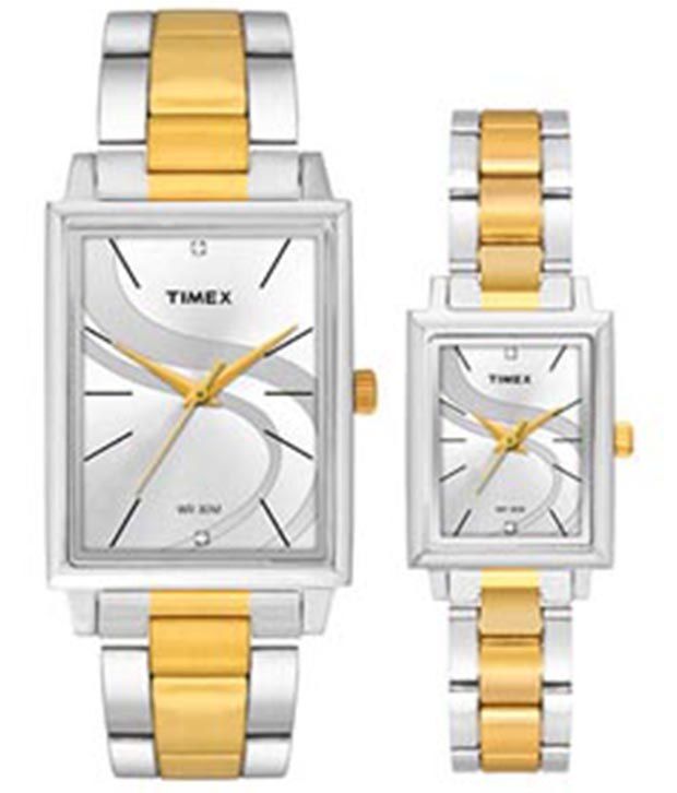 Timex Stylish Silver Dial Watch With Golden & Silver Metallic Strap For
