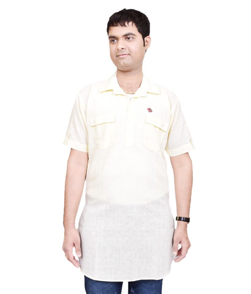     			British Terminal Yellow Linen Half Sleeves Kurta