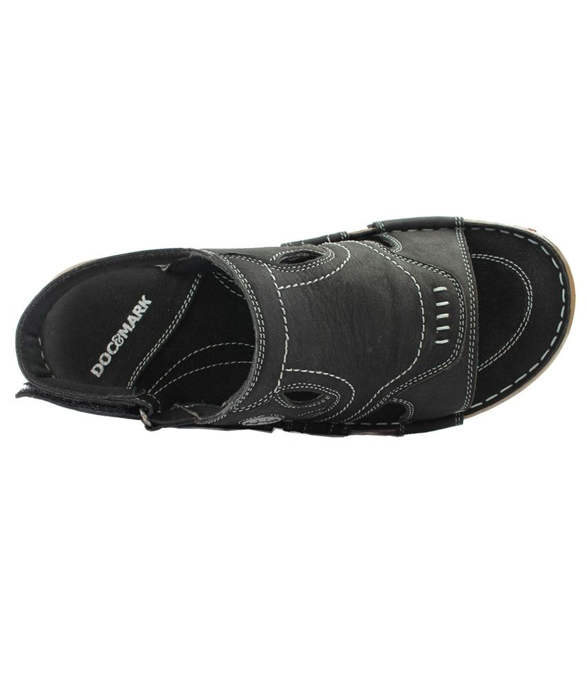 black leather velcro sandals