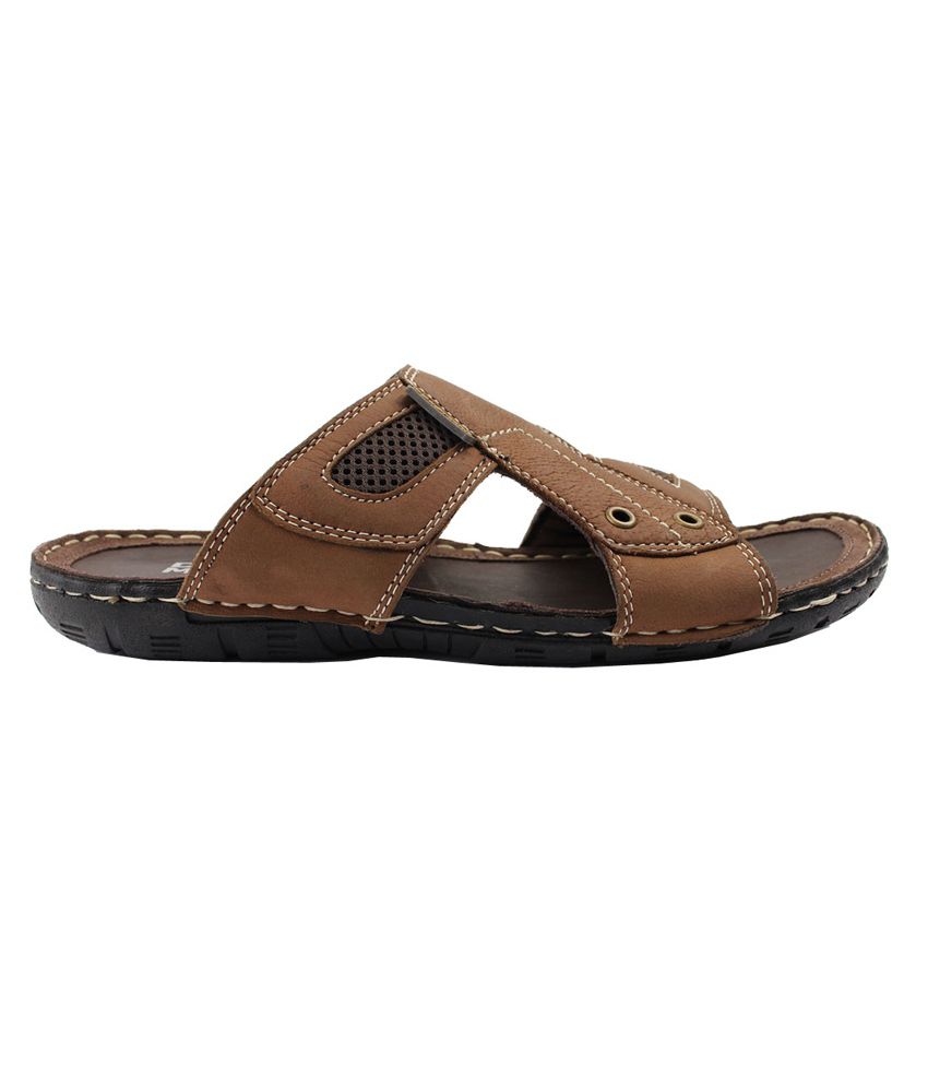 Doc & Mark Tan Leather Slip-On Men's Sandals - Buy Doc & Mark Tan ...