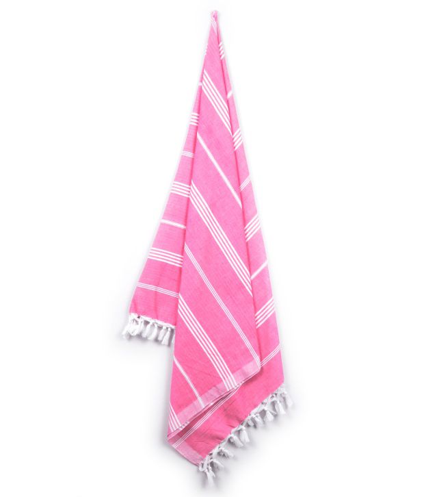     			Sathiyas - Pink Cotton Striped Bath Towel (Pack of 1)