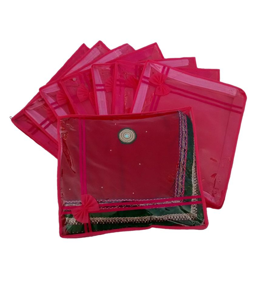 Indi Bargain Pink Non Woven Transparent Designer Saree Cover - Set of 8