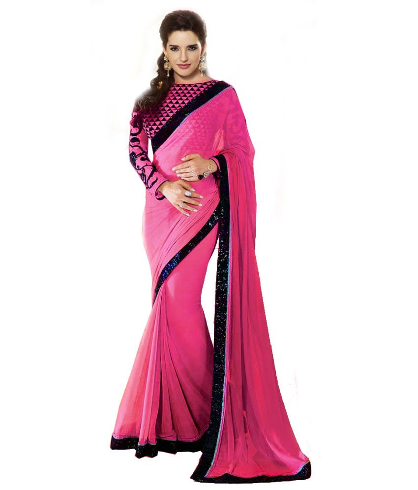 chiffon plain saree with designer blouse