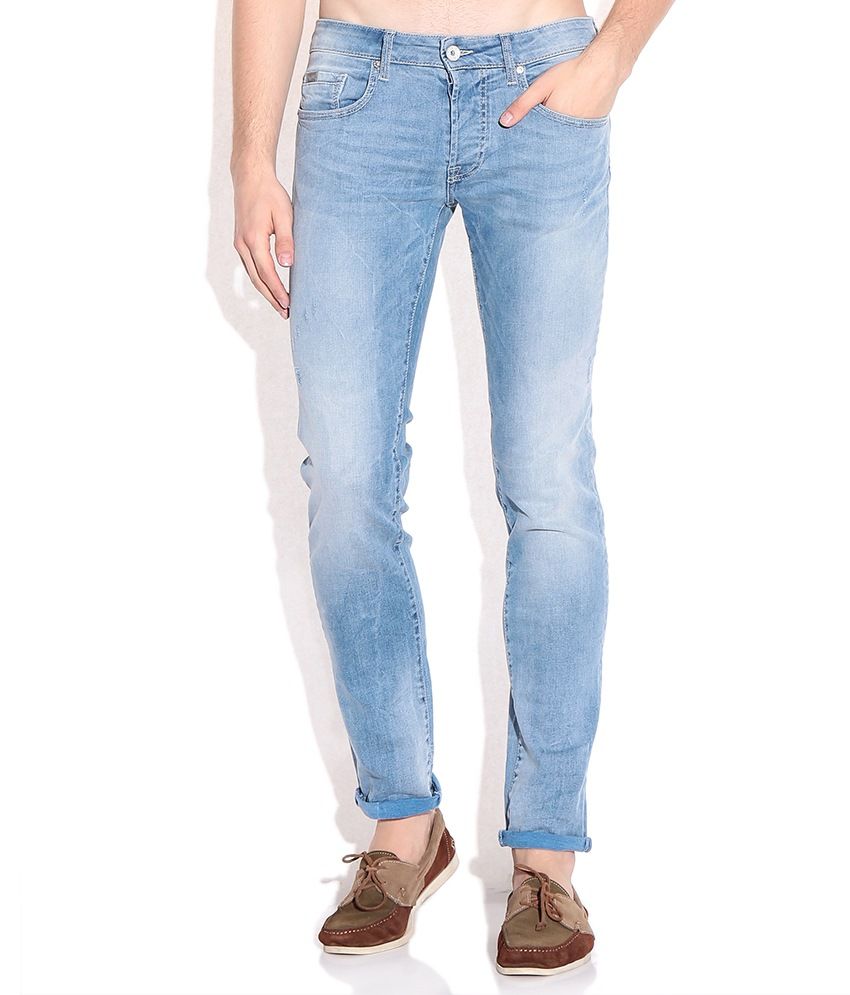 Gas Blue Cotton Faded Jeans - Buy Gas Blue Cotton Faded Jeans Online at ...