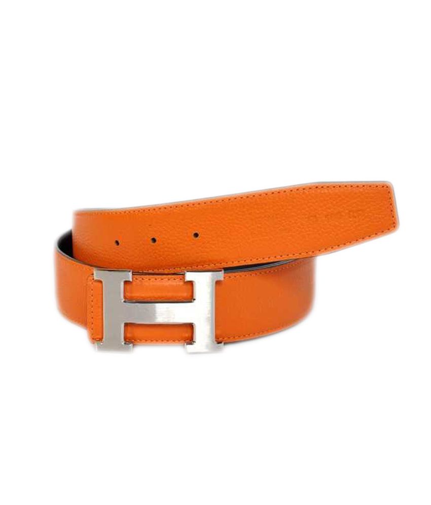 Hermes Orange Reversable Designer belt with Silver Buckle: Buy Online