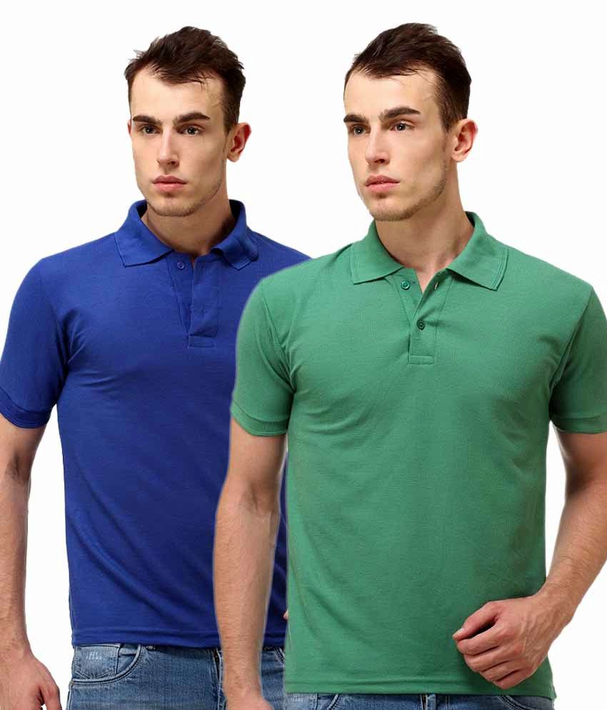 Lime Combo Of Blue And Green Polo Neck T Shirt - Buy Lime Combo Of Blue ...