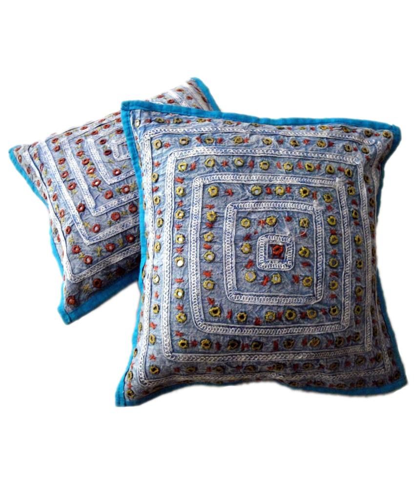 Amazing India Ethnic Mirror Work Embroidery Set of 2 Cushion Covers Buy Online at Best Price