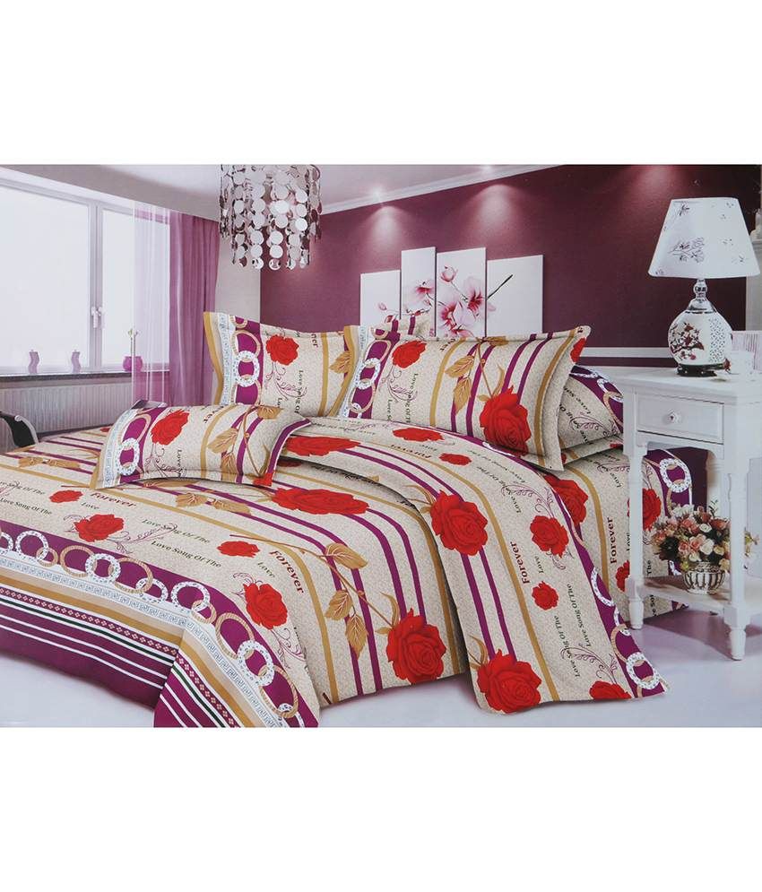 Urban Style Combo Of 2 Cute Multicolour 2 Double Bed Sheets With 4