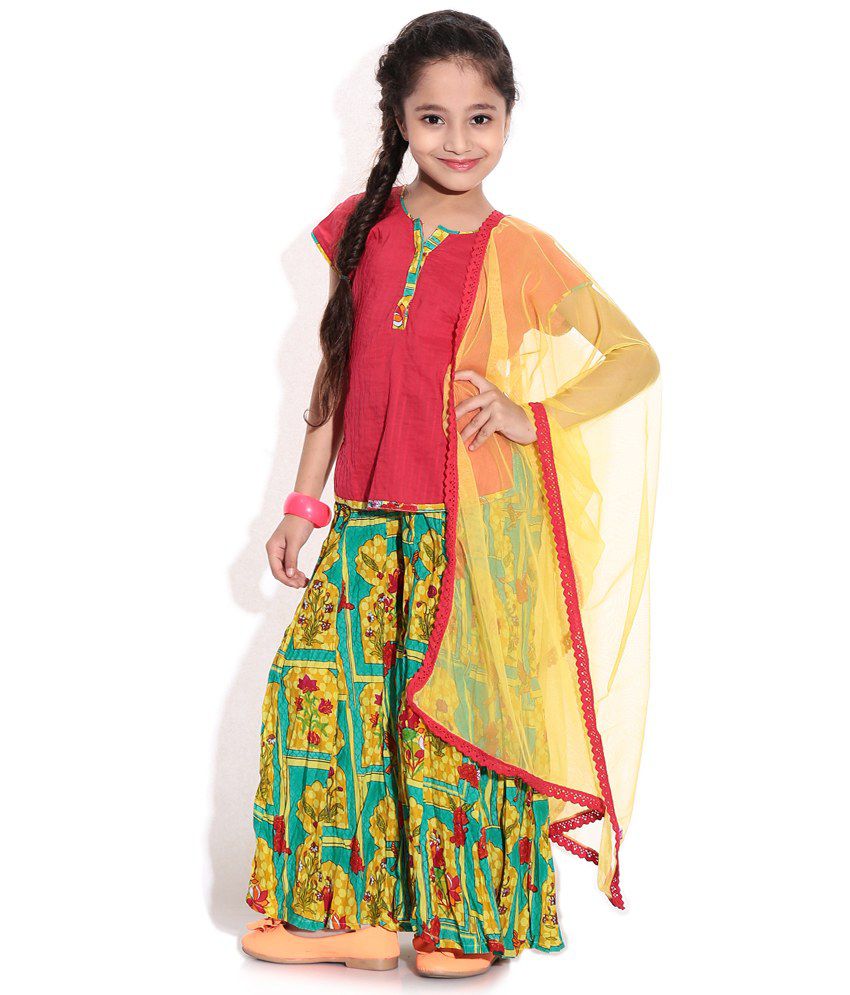 Biba Multi Cap Sleeves Flayered Salwar Suit For Kids - Buy Biba Multi ...