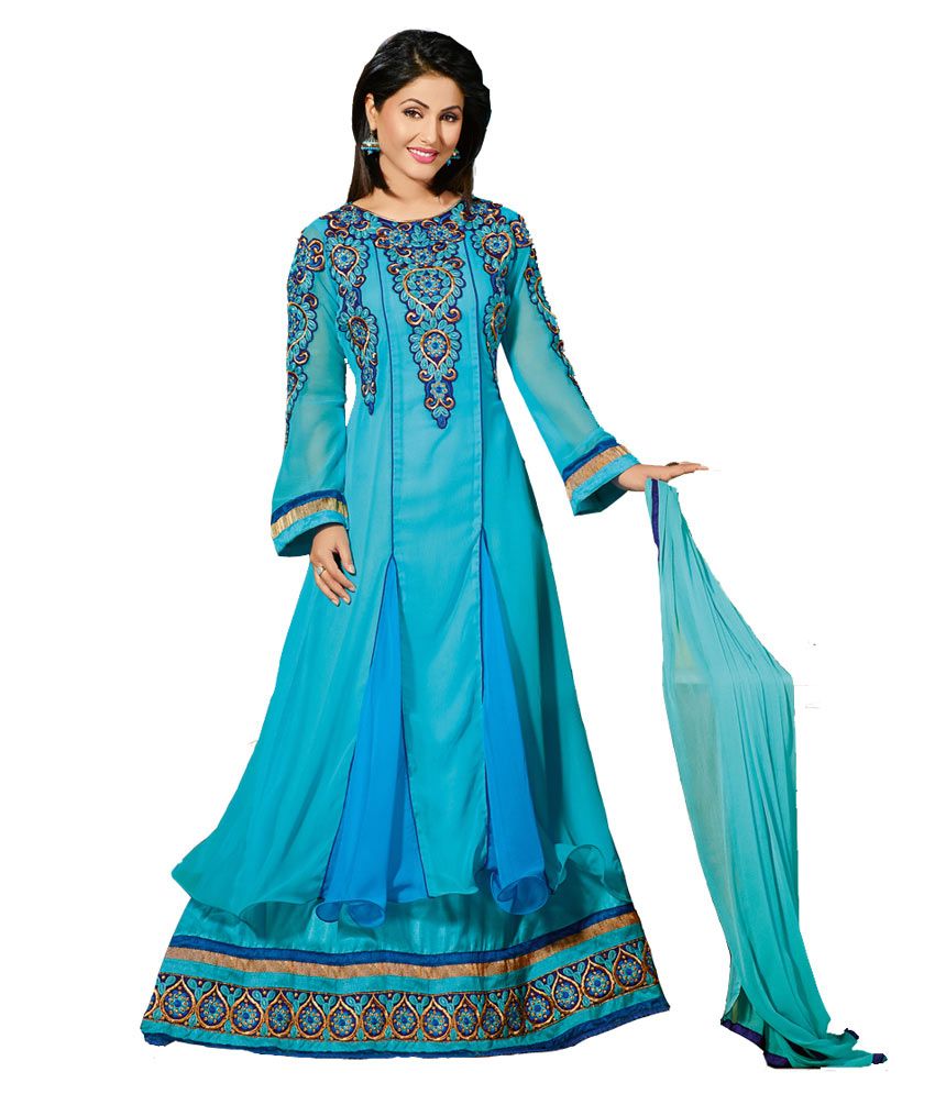 w-8 bank form Varun Dress Stitched Semi Georgette Embroidered Faux Blue