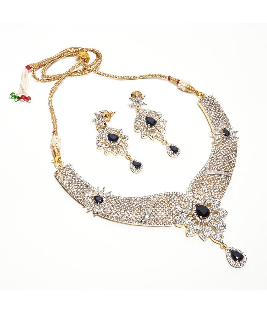 Jewar Gold Plated American Diamonds Party Wear Necklace Set - Buy Jewar ...