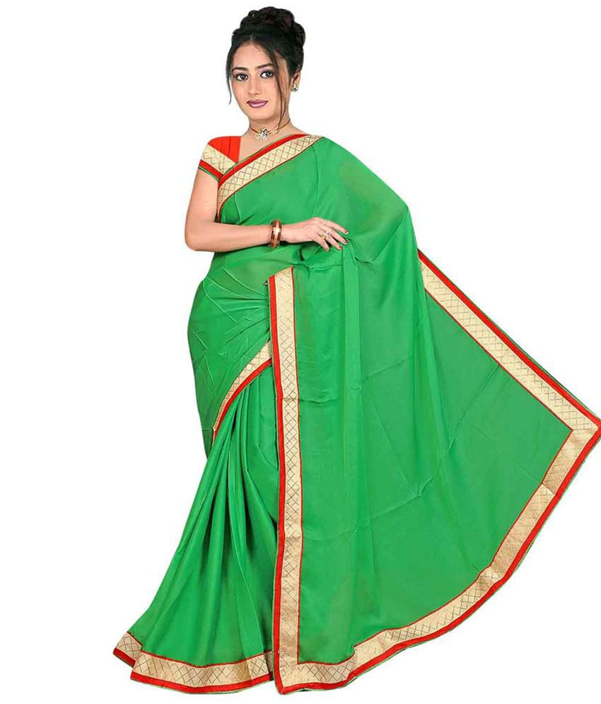 Shree Ramkrishna Fabrics Green Satin Saree - Buy Shree Ramkrishna ...