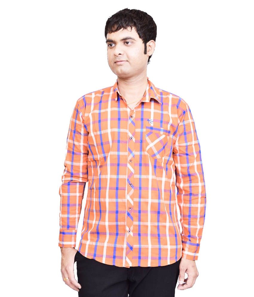     			British Terminal Orange Cotton Casual Shirt