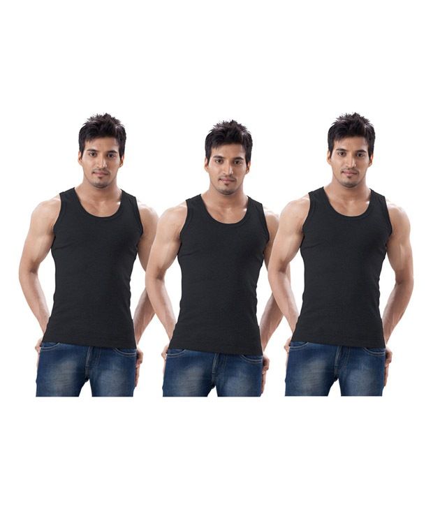 Buy Poomex Cotton Black Sleeveless Vest 