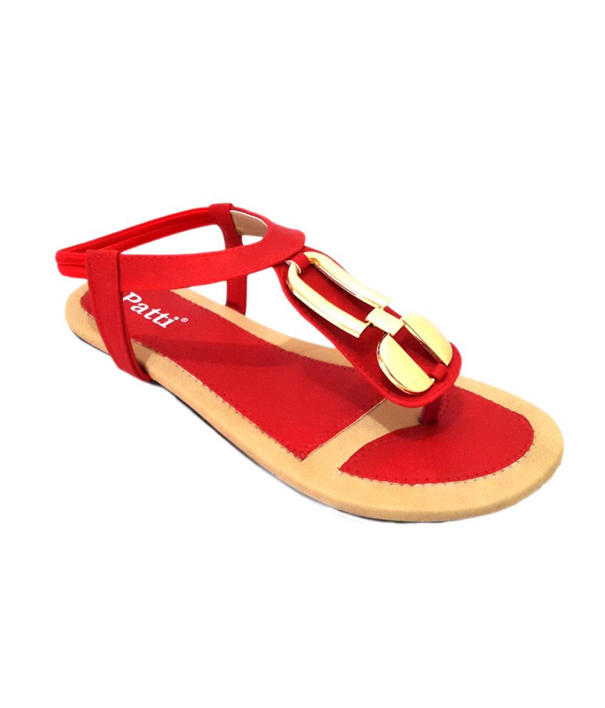 Nik & Karry Red Flat Sandals with Cute Golden Buckle Price in India ...