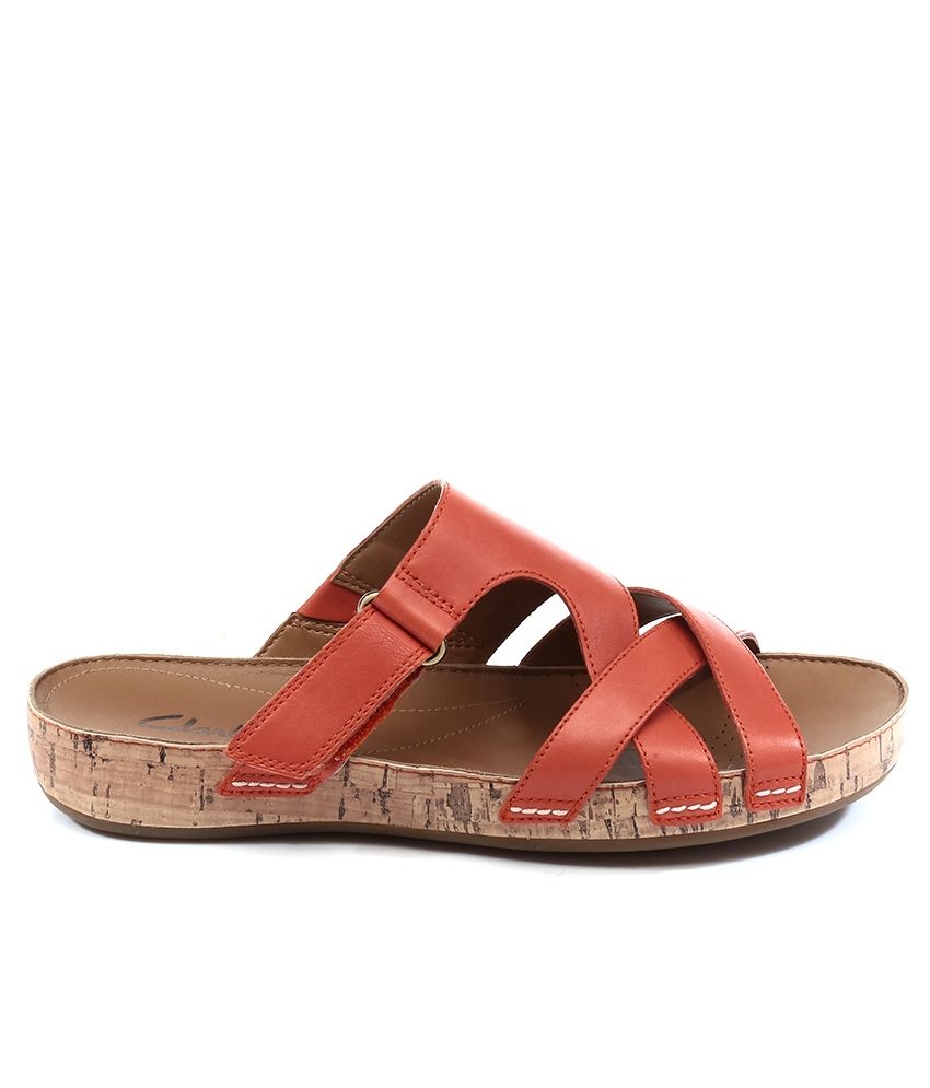 clarks orange flip flops